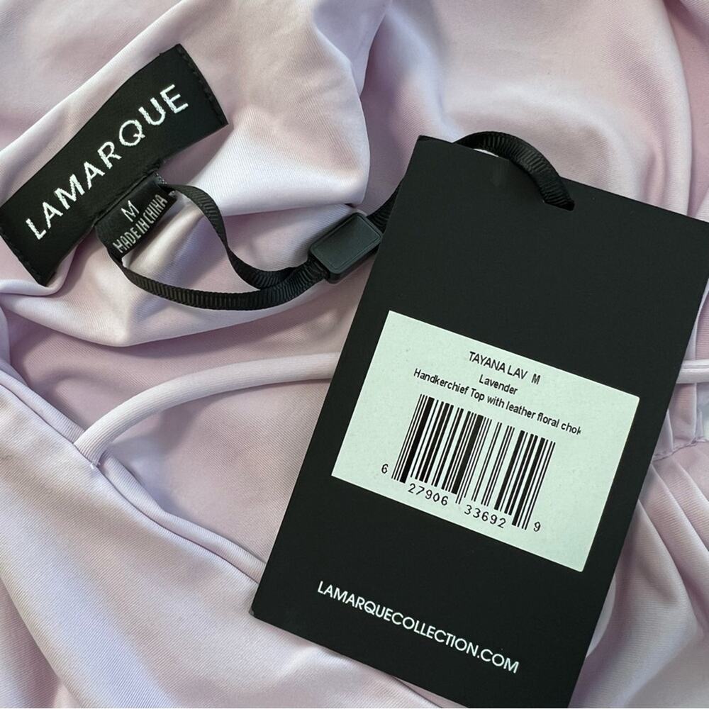 New Lamarque Tayana Lavender Top Handkerchief Leather Floral Choker Sz M - Picture 5 of 8